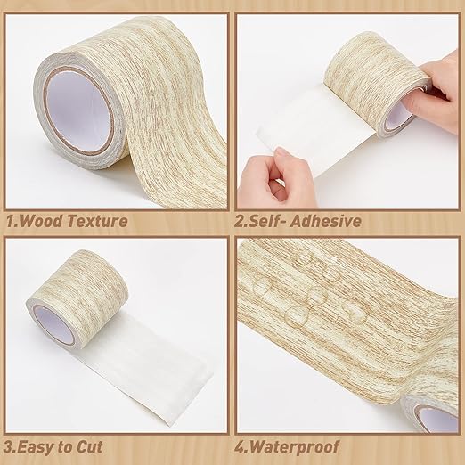 GORGECRAFT 2.2 Inch x 15Ft Imitation Woodgrain Duct Tape Wood Textured Adhesive Grain Repair Tape Patch Waterproof for Door Table Chair Furniture Floor Beautification Decoration, Oak Beige