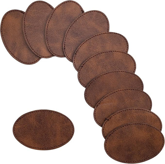 SmallCat 10 PCS Oval Leather Patches for Hats, Iron on Blank Patches, Artificial Leather Patches for Laser Engraving, Repair Patches for Sewing Crafts, Hats, Jackets - Dark Brown
