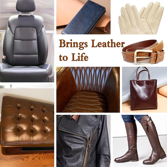 Leather Recoloring Balm Medium Brown Dye Vinyl Car Interior Boat Seat Paint Crafts Furniture Couch Recliner Chair Boot Jacket Shoe Bag Purse Belt Color Restorer Fading Stain Scratch Remover Repair
