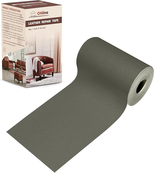 ONine Leather Repair Patch，Leather Repair Tape, 3 x 60 inches Leather Repair Patch for Furniture,Vinyl Repair kit，Leather Couch Patch，for Sofas, Furniture, car Seats(Grey-Litchi Grain)