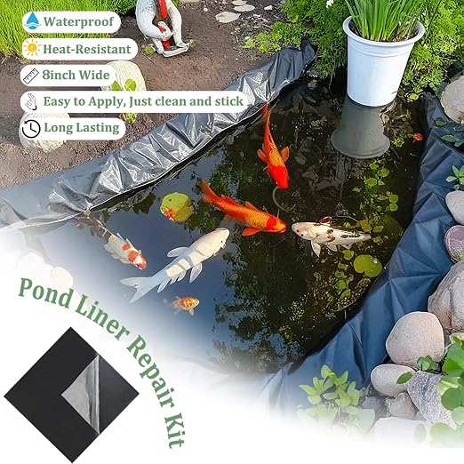 Pond Liner Seam Tape Single Sided, Waterproof Pond Repair Kit Butyl Rubber for EPDM PVC Outdoor Pond Liner Leak Repair Long-Lasting Easy to Apply