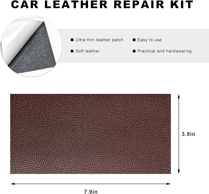 2 PCS Car Leather Repair Kit, 4×8 Inch Waterproof Self Adhesive Leather Repair Patches Kit, Super-Thin Cuttable PU Vinyl Patch Tape for Repairing Car Seats Sofas Chairs (Dark Brown)