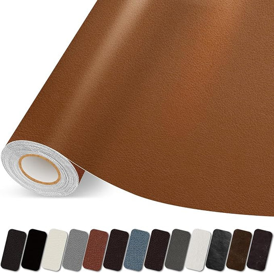 Leather Repair Patch, 17X158 Inch Self Adhesive Leather Repair Tape, Large Vinyl Patch Kit for Couches, Sofa, Furniture, Car Seats, Chairs, Cabinets, Handbags（Light Brown, 17X158 Inch）