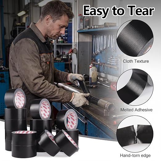 16 Pack Black Duct Tape Bulk 1.89IN x 20YD All-Weather Waterproof Heavy Duty Tape, 8.26Mil Adhesive Duct Tape for Indoor Outdoor Repair Reinforcement Bundling Packaging, 1.89IN× 20YD×16 Pack