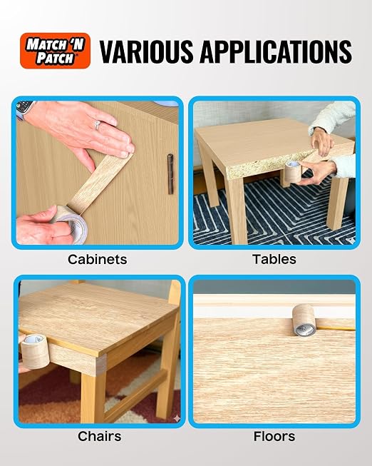 MATCH 'N PATCH Wood Grain Repair Tape - White Oak, 2.25 in x 15 ft (1-Pack) – Wood Grain Colored Duct Tape for Mirror Frame, Trim, Borders, Floor and Other Furniture, Scratch Repair Kit