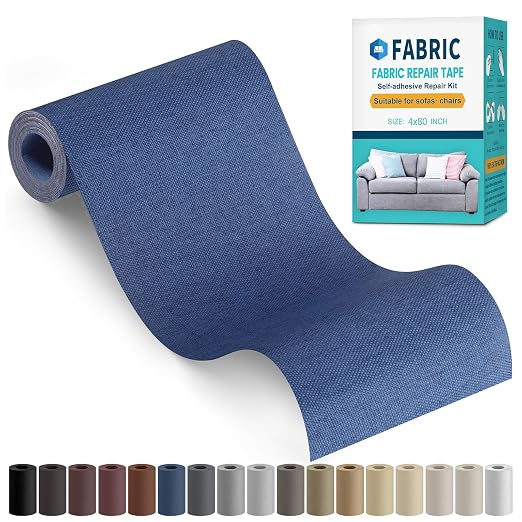 Fabric Repair Tape, Self-Adhesive Couch Patch Repair Fabric Patches for Furniture, Couch Repairing Kit Tape for Upholstery, Carpets, Chairs, Sofas, Pillows Linen 4x80 Inch Blue