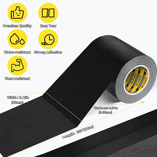 2Pack Duct Tape Heavy Duty Single Sided, Strong Adhesive High Strength, Waterproof Mesh Tape for Indoor Outdoor Repairing Sealing Bonding, Easy Use Hand Tearable, 3.15 Inch x 33 Feet, Black