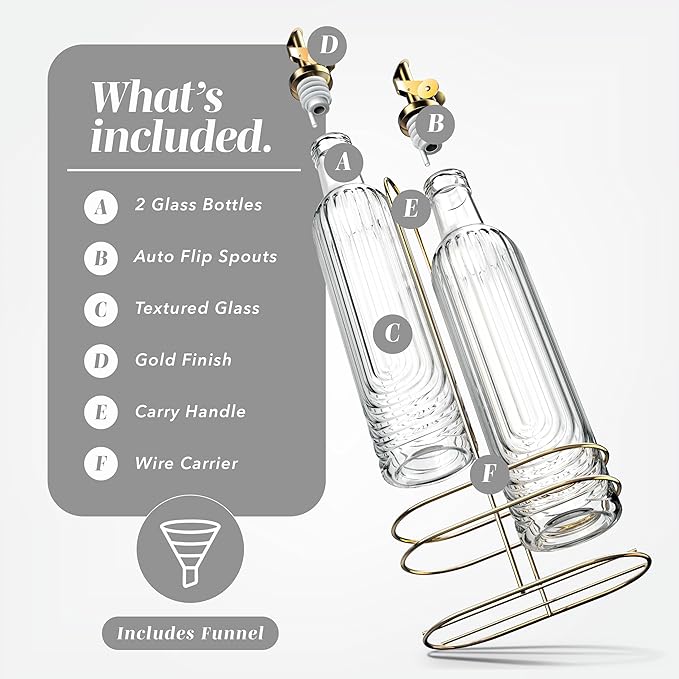 COOK WITH COLOR Glass Olive Oil Bottle Dispenser - 2 Pack- 17oz Oil and Vinegar Cruet - Olive Oil Carafe Decanter for Kitchen, Elegant Fluted, Clear