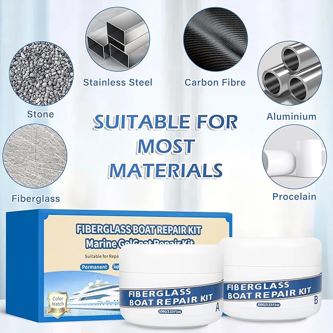 Marine Fiberglass Repair Kit for Boats, 200g/7.06oz Gel Coat Kepair kit for Boats, Epoxy Filler for Repairs Cracks, Scratches, Debris, Holes, Gaps, Suitable for Fiberglass, Acrylic, Porcelain