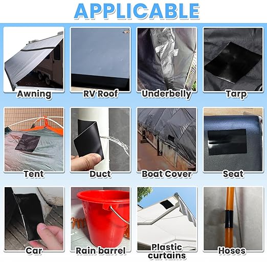 Tikfoam Waterproof Repair Tape for Fabric, Plastic, Awning, RV Underbelly, Tarp, Tent, Sail and Boat Cover Outdoor Repair Patch, Heavy Duty,5 Inch x 10FT Black