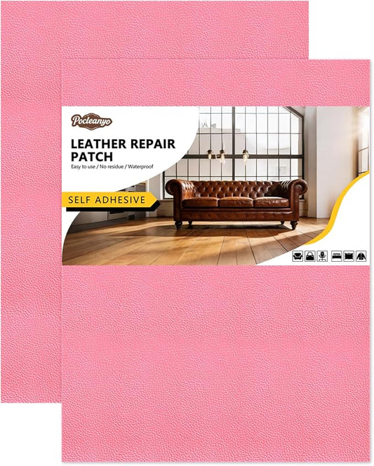 2 Pcs Pink Leather Repair Tape, 8x12 Inch Leather Repair Patch Self-Adhesive, Waterproof Faux Leather Patch, Vinyl Repair Tape for Couch, Sofas, Furniture, Office Chair, Car Seats