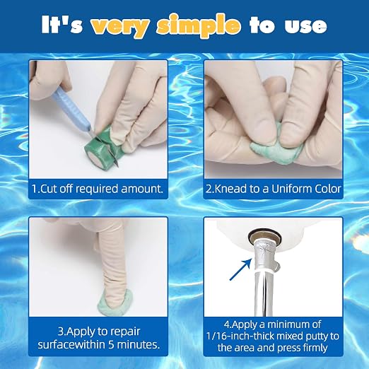 Underwater Pool Putty Epoxy - 2 Part Set, Quick Set for Spa, Hot Tub, & Pool Leak Repair - Bonds to Fiberglass, Concrete & More - 8 oz Total, Easy DIY Waterproof Sealant – Work Like Magic