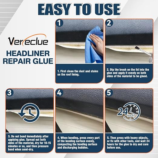 Headliner Repair Glue - Car Headliner Adhesive with Brush, Upholstery Glue for Cars, Headliner Repair Kit, Car Roof Liner Fabric Adhesive Ideal for Automotive interiors, Leather (3.53, Fluid Ounces)