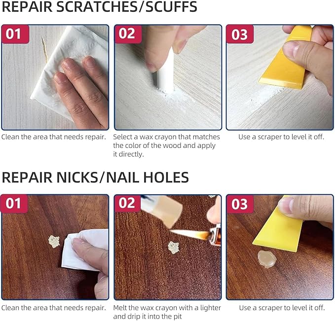 Wood Filler Sticks Kit, 3 Shades of Brown Quick Fix Sticks for Wood Repair, Wax Putty Stick Fill Stisks Repair for Scratches, Crack, Scuffs, Gouge on Cabinets, Tables, and Doors