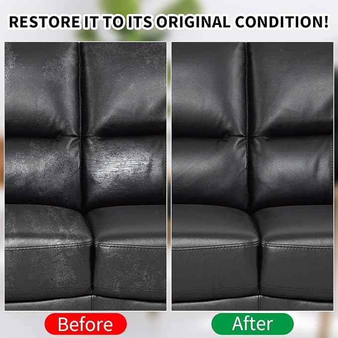 Leather Recoloring Balm, 12oz Large Size Leather Dye, Color Restorer, Scratch Repair, Furniture & Couch Restorer Kit, Repair Kit for Furniture(Black)