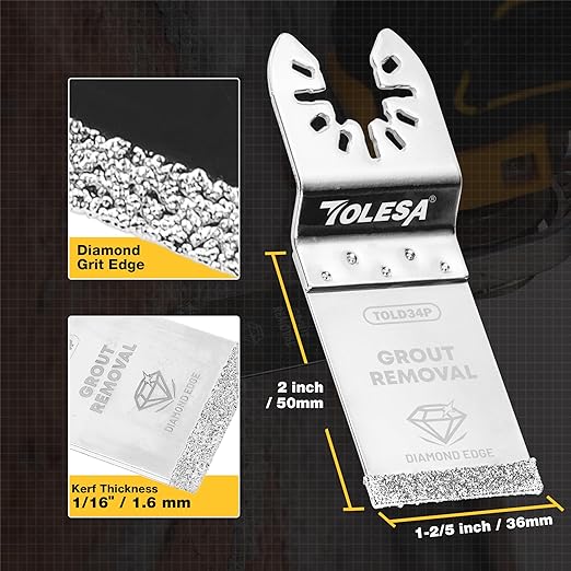 Diamond Oscillating Multi Tool Blade 3 Pcs, TOLESA Flush Cutting Multi Tool Diamond Oscillating Saw Blades for Grout Removal, Cleaning Mortar, TOLD34