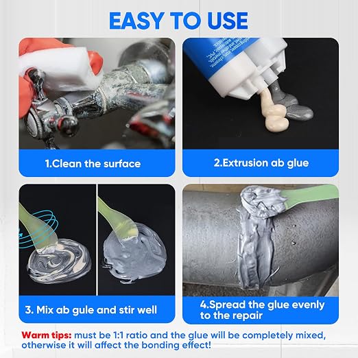 Metal Glue,Heavy Duty Waterproof Epoxy Welding Adhesive,30min Set, 24h Cure | liquid metal glue suitable for steel,plastic,aluminum,wood,cement,high-strength,plumb,boat hatches, and farm equipment repair