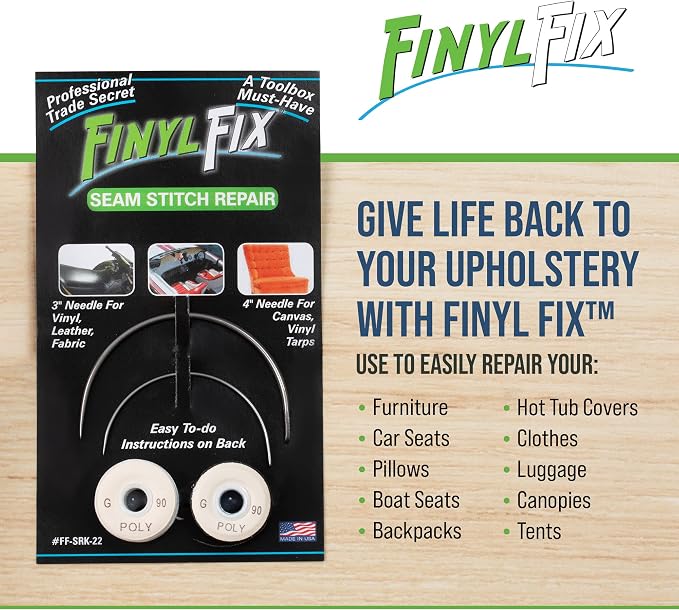 Finyl Fix Seam Stitch Repair Kit | Restore Seam Damage on Vinyl, Fabric, Leather, Heavy Canvas on Car/Boat Seats, Furniture, Clothes | Vinyl Repair Kit, Sewing Kit with Black & White Thread