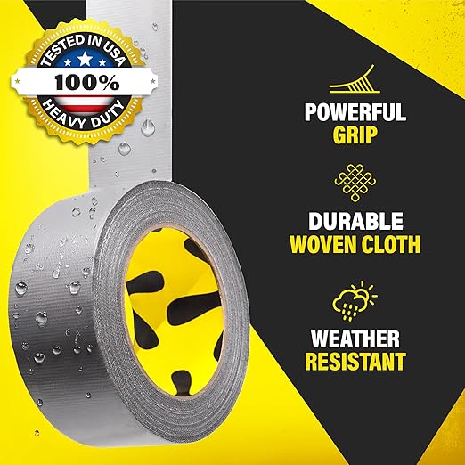 5 Pack Duct Tape Heavy Duty Waterproof - 2 In x 90 Ft - All-Weather, Silver, Easy to Tear, Strong Hold, No Residue, Gray Bulk Waterproof Tape for Repairs, DIY, Sealing, B2B, Home, Office, Outdoor Use
