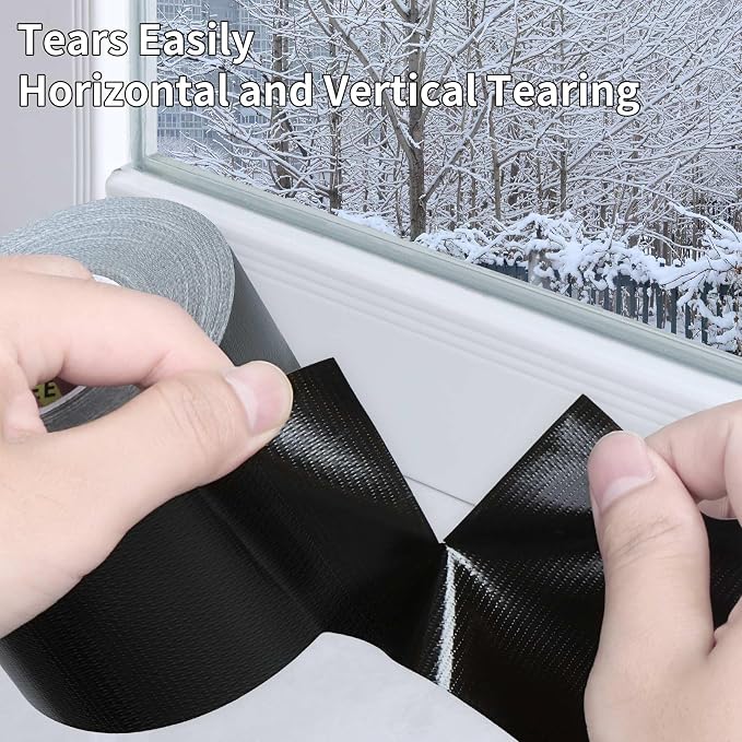 Heavy Duty Single Side Duct Tape,2in x 66FT,Strong Adhesive High Strength,Versatile Mesh Adhesive Tape for Easy Sealing, Repairing and Bonding Indoors and Outdoors,Black