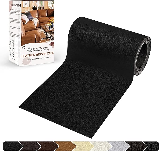 KING MOUNTAIN Leather Repair Patch,4 x 63 Inches self Adhesive Leather Repair Tape for Damaged Leather Furniture, Sofa Seating,Car Seats, Leather Goods(Black)