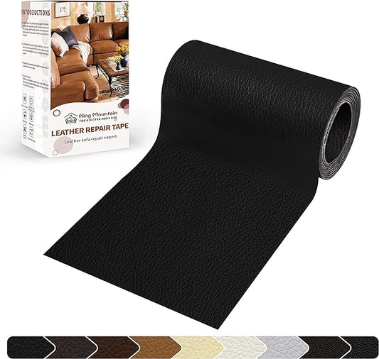 KING MOUNTAIN Leather Repair Patch,4 x 63 Inches self Adhesive Leather Repair Tape for Damaged Leather Furniture, Sofa Seating,Car Seats, Leather Goods(Black)