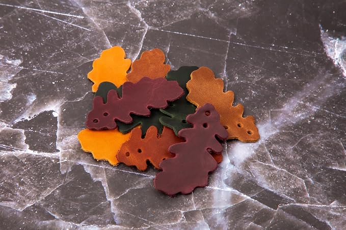 Set of 10 Leather Leaves Patches – 8x5 cm (3.14x1.96”) – Handmade Leather Labels – 1.6 mm Thick – Handmade Tags for Crochet - Leathers Tags - DIY Craft Appliques for Sewing, Repair & Decoration