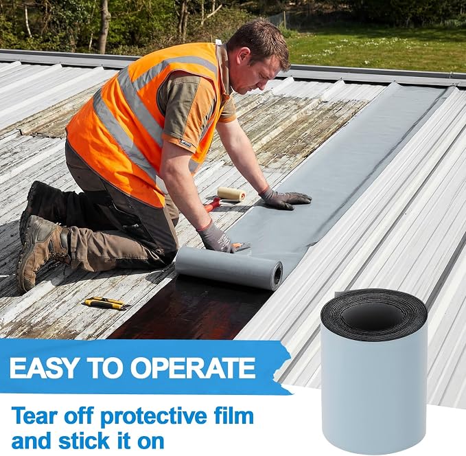 8in x 16.5ft Roof Waterproof Tape, Heavy Duty TPU Self-Adhesive Leak Repair for Metal, Corrugated Roofs, Windows, Rvs & Gutters, Instant DIY Weatherproof Seal (Gray)