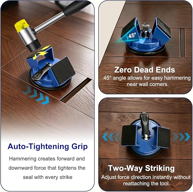 Floor Gap Repair Tool-Heavy Duty Iron Plank Grabber with Enhanced Suction Cup, Quick Lock Puller for Laminate for Floating Laminate & Vinyl Plank Flooring Repair, with 6 Sticky Pads & Cleaning Blade