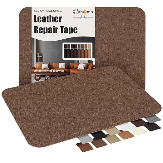 Cahomo Self-Adhesive Leather Repair Patches Tape for Couches - 8x11 inch, Vinyl & Leather Repair Kit for Furniture, Car Seats, Handbags, Jackets - Dark Brown