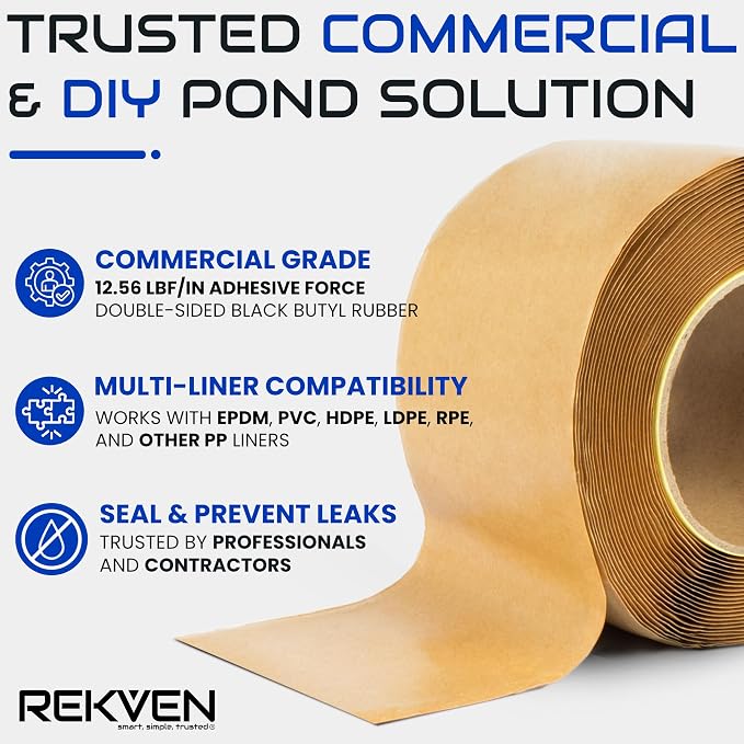 Pond Liner Seam Tape - 30 Feet x 3 Inch - Double Sided Butyl Tape - Bond Seal or Repair EPDM PVC HDPE LDPE RPE LLDPE - Perfect for Small or Large Fish and Koi Ponds (Tape Only)