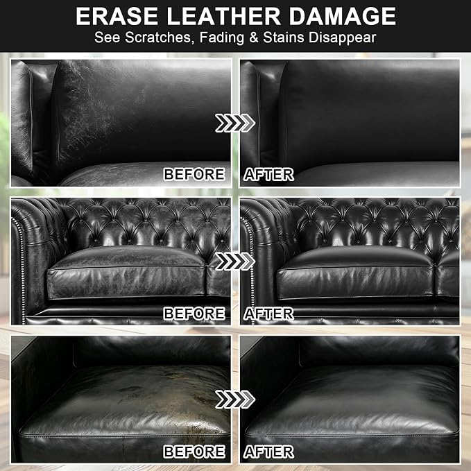 STARTSO WORLD 200Ml Leather Recoloring Balm with 100ML Leather Conditioner, Black Leather Repair Kit for Furniture, Leather Dye, Leather Scratch Repair, Leather Couch Paint