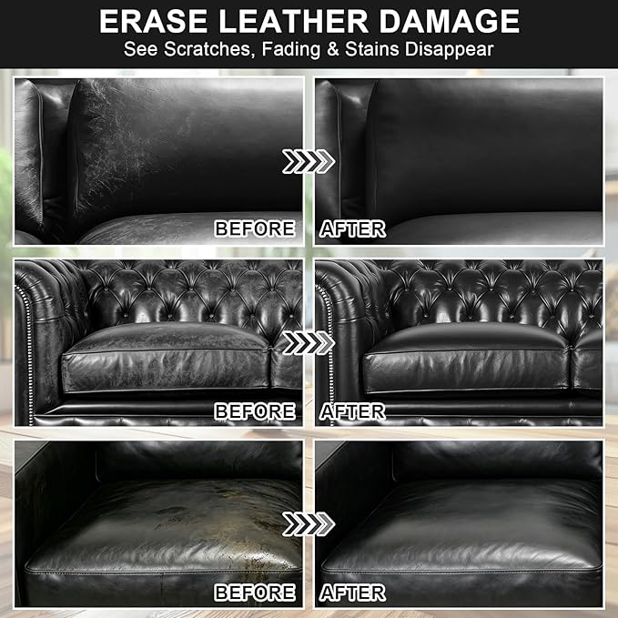 STARTSO WORLD Leather Recoloring Balm, Black Leather Repair Kit for Furniture, Leather Dye, Leather Color Restorer for Couches, Leather Couch Paint | Repair, Restore Faded & Scratched Leather