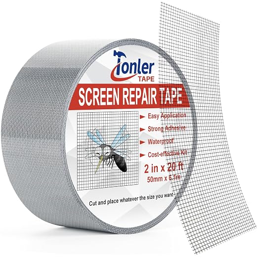 Window Screen Repair Tape 2 in x 20 FT Fiberglass Strong Adhesive Screen Patch, Waterproof Mesh Repair Kit for Window & Door Screen Holes Tears - Gray