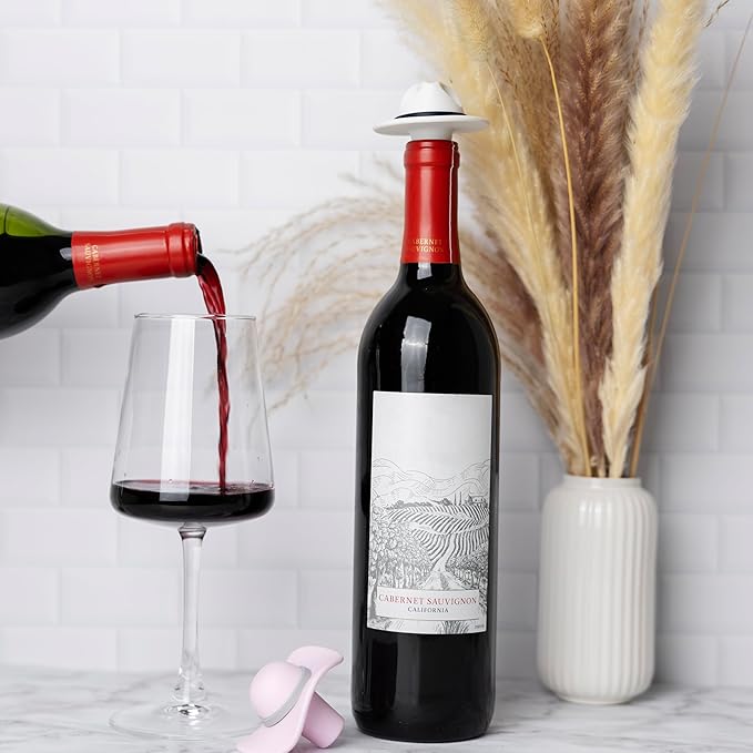 Pund'it Cap It Off Wine Bottle Stoppers, Set of 2 Stylish Hat Silicone Champagne and Wine Corks