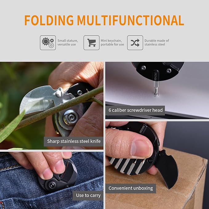 7-in-1 mini outdoor folding multifunctional tool - Small EDC Multitool with Screwdriver Set - portable pocket pendant -Compact Manual Tool (Silver stainless steel)