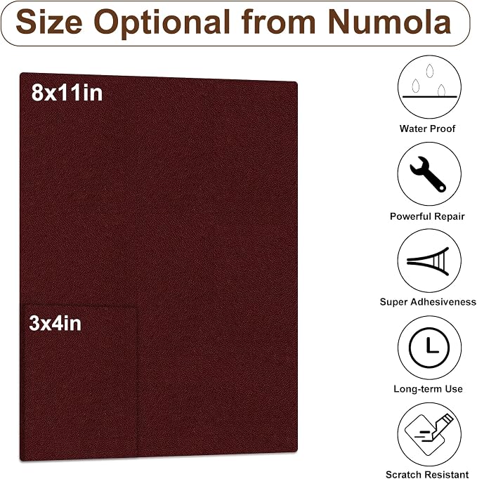 Numola Leather Repair Patch 8×11 inch Self-Adhesive Leather Repair Tape, Scratch/Holes Vinyl Repair Kit for Couch, Car Seat, Sofas, DIY Furniture Upholstery, Chair, Jackets, First-aid (Dark Wine Red)