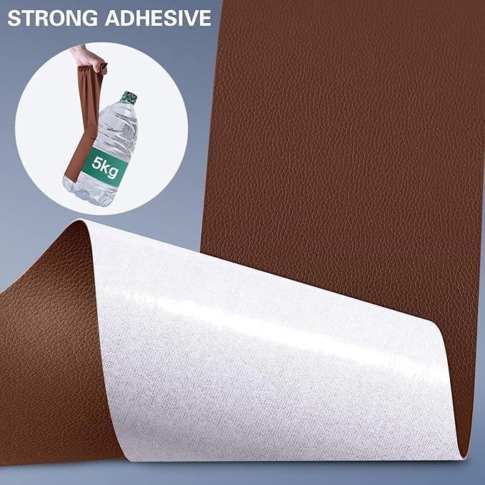 Leather Repair Patch, 24 x 54 Inch, Self Adhesive Leather Repair Tape, Large Vinyl Patch Kit, Vinyl Repair Tape, for Couches, Car Seats, Chairs, Furniture (Brown)