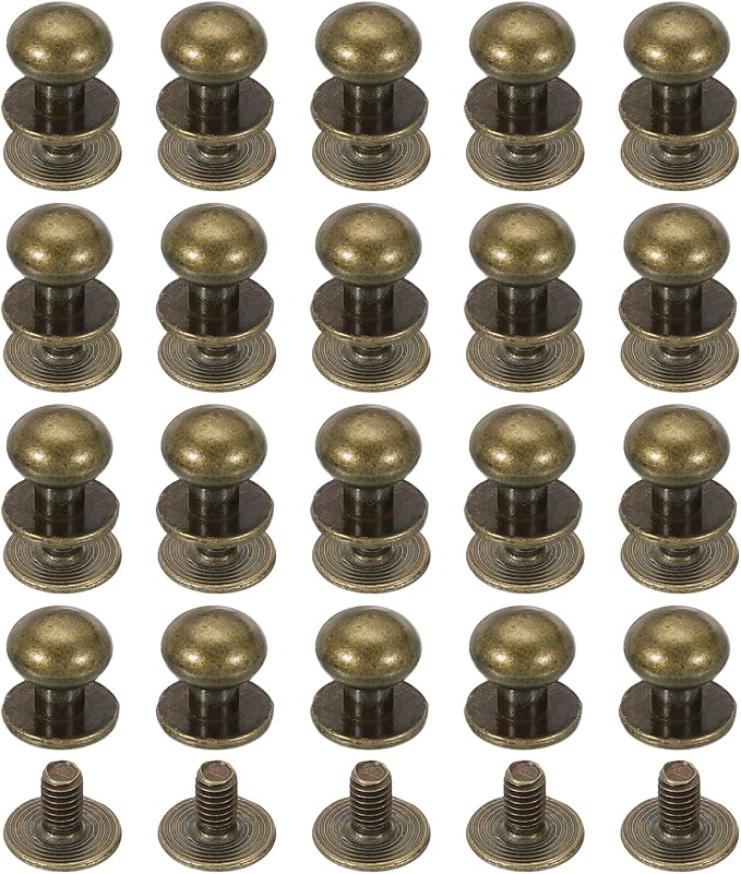 PATIKIL 9 mm Leather Rivets, 20 Sets Ball Head Stud Screw Back Round Head Button Chicago Screw Nipple Stud Rivet for Leather DIY Craft Handbag Belt Repairs, Bronze