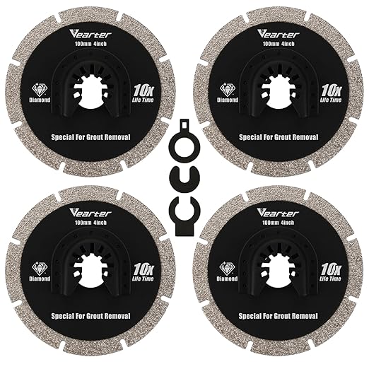 Diamond Oscillating Tool Blade 4PCS, 4" Circular Oscillating Saw Blades for Grit Grout Removal, Universal Quick Release Multitool Blades for Tile, Cement, Concrete, Masonry