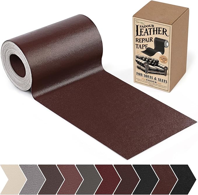 Leather Repair Patch, 4 x 63In Self Adhesive Leather Repair Tape for Furniture, Vinyl Repair Tape for Repairing Vinyl, Couch, Sofa, Car Seats, Car Interior (Dark Brown-Fine Grain)