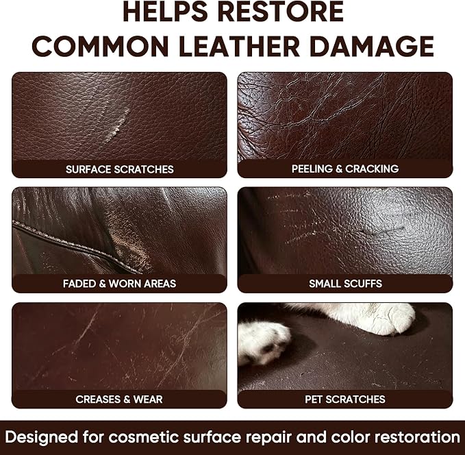 Leather & Vinyl Repair Kit, DIY Color Repair for Cracks,Scratches,10 Color | Blendable Colors; Flexible Formula; Strong Adhesion; Smooth Finish; Fast Drying; Long-Lasting Repair