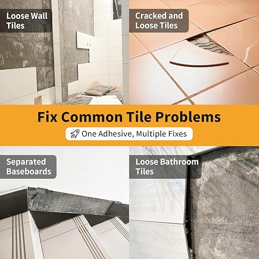 Heavy Duty Tile Adhesive & Repair Glue (10.5oz) – Strong Bonding Kit for Loose Ceramic, Porcelain & Stone – Instant Fix for Hollow Floors & Walls – Easy Squeeze, No-Mess Application