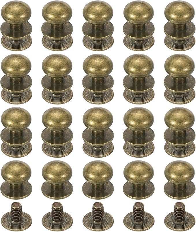 PATIKIL 4 mm Leather Rivets, 20 Sets Ball Head Stud Screw Back Round Head Button Chicago Screw Nipple Stud Rivet for Leather DIY Craft Handbag Belt Repairs, Bronze