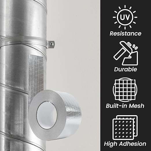 2-Pack 3" Inch x 164 Ft / 55 Yards Long Aluminum Foil Tape with Mesh - Strong Metal Insulation Adhesive Heavy Duty Ductwork Tape - Waterproof High/Low Temperature HVAC Vent Hose Dryer Leak Repair Tape