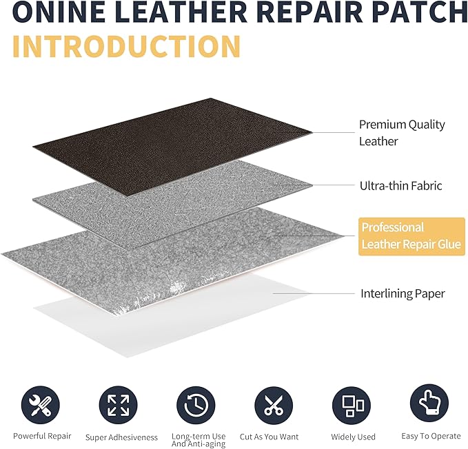 ONine Leather Repair Patch，Leather Repair Tape, 3 x 60 inches Leather Repair Patch for Furniture,Vinyl Repair Kit，Leather Couch Patch，for Sofas, Furniture, Car Seats(Dark Brown-Fine Grain)