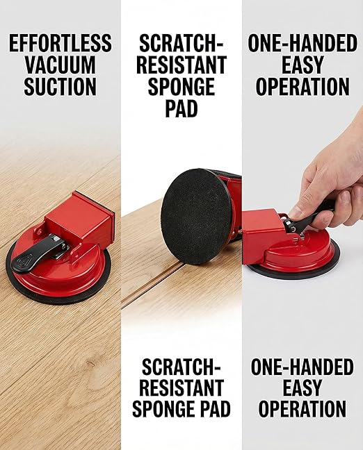 Floor Gap Fixer Tool, Cast Aluminum, Heavy Duty Flooring Repair Kit with Vacuum Suction Cup for Laminate, Vinyl, Wood and Tile Floors (red)