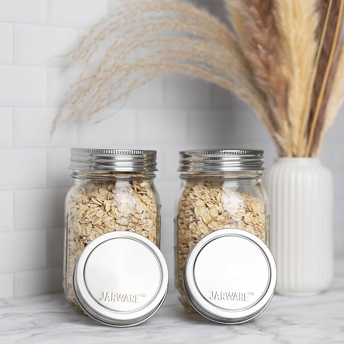 Jarware Stainless Steel Mason Jar Lids, Set of 8 Regular Mouth Lids for Mason Jars
