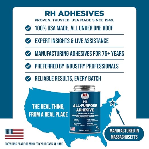 S-18 All-Purpose Adhesive, 8 oz. can - Multi-Purpose, Rubber, Metal, Leather, Felt, Wood, Neoprene, Glass, Flexible, Waterproof, Long Lasting - RH Adhesives