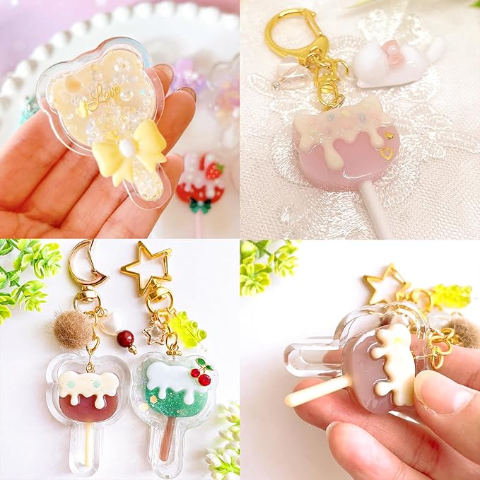 Resin Shaker Molds Lolipop Kitty and Bear Kits Set with Matching Films